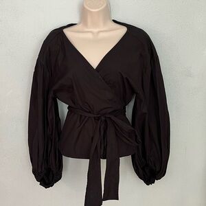 Michael Kors 100% Cotton Black Versatile Wrap Top Blouse Size Small Contemporary